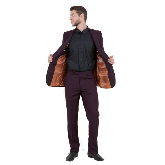 Mens 2-Piece Pick Stitch Suit, Slim-Fit Plum - Picture 5 of 7